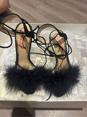 Charlotte Olympia Black Feather Tie-Up High Heels